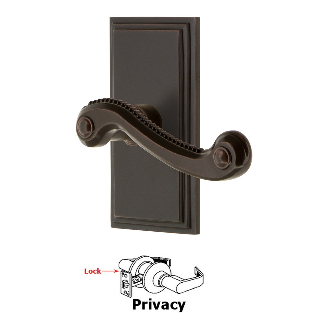 Privacy Carre Plate with Newport Left Handed Lever in Timeless Bronze