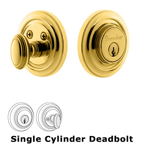 Grandeur Single Cylinder Deadbolt with Circulaire Plate in Lifetime Brass