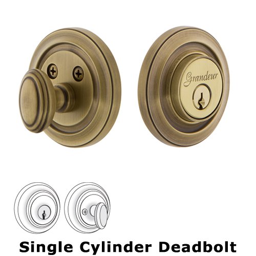 Grandeur Single Cylinder Deadbolt with Circulaire Plate in Vintage Brass