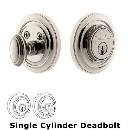 Grandeur Single Cylinder Deadbolt with Circulaire Plate in Polished Nickel