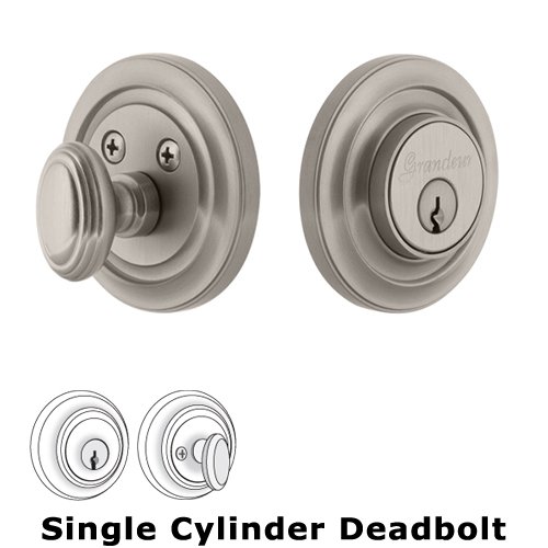 Grandeur Single Cylinder Deadbolt with Circulaire Plate in Satin Nickel