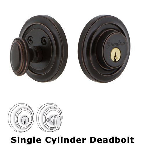 Grandeur Single Cylinder Deadbolt with Circulaire Plate in Timeless Bronze