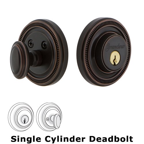 Grandeur Single Cylinder Deadbolt with Soleil Plate in Timeless Bronze