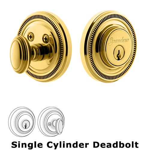 Grandeur Single Cylinder Deadbolt with Soleil Plate in Lifetime Brass