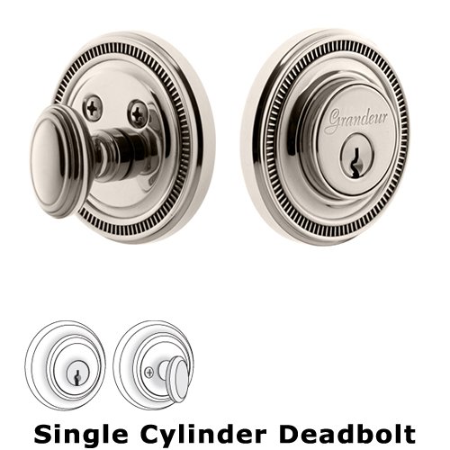 Grandeur Single Cylinder Deadbolt with Soleil Plate in Polished Nickel