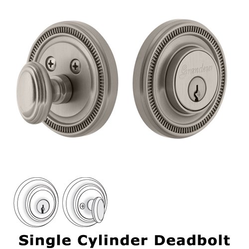 Grandeur Single Cylinder Deadbolt with Soleil Plate in Satin Nickel