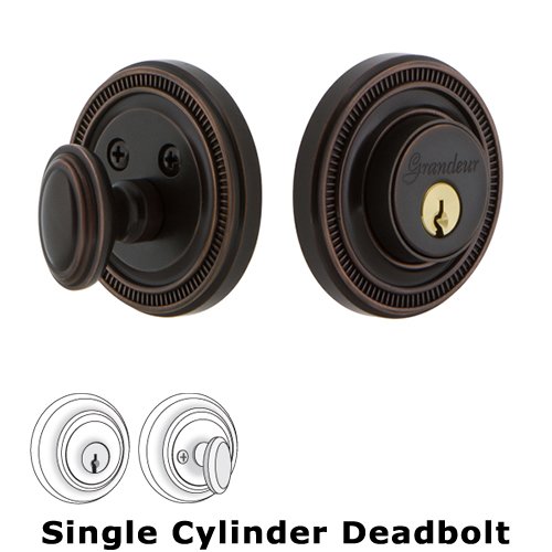 Grandeur Single Cylinder Deadbolt with Soleil Plate in Timeless Bronze