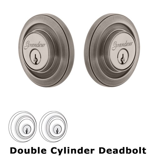 Grandeur Double Cylinder Deadbolt with Circulaire Plate in Antique Pewter