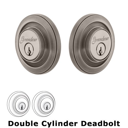 Grandeur Double Cylinder Deadbolt with Circulaire Plate in Antique Pewter