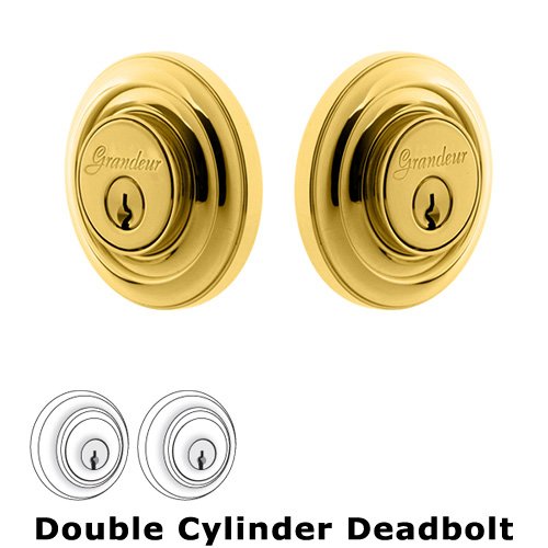 Grandeur Double Cylinder Deadbolt with Circulaire Plate in Lifetime Brass