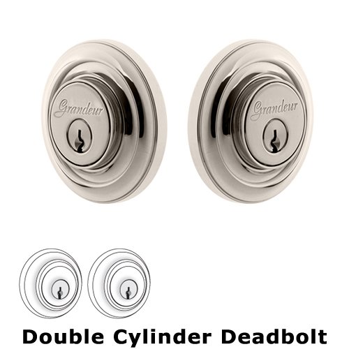 Grandeur Double Cylinder Deadbolt with Circulaire Plate in Polished Nickel