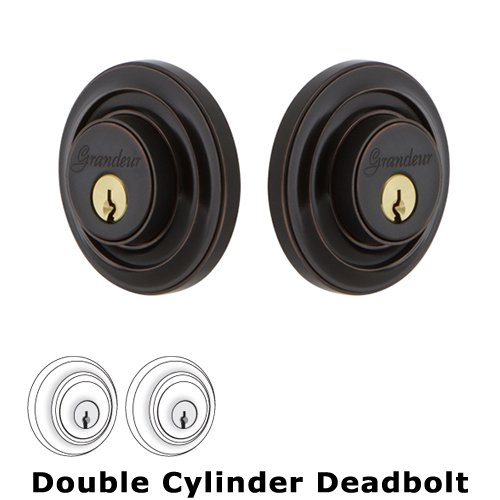 Grandeur Double Cylinder Deadbolt with Circulaire Plate in Timeless Bronze