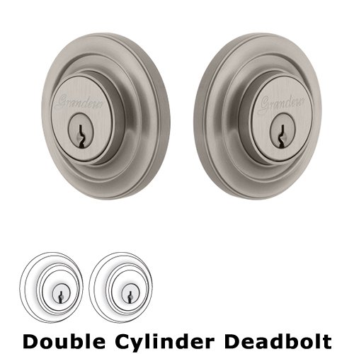 Grandeur Double Cylinder Deadbolt with Circulaire Plate in Satin Nickel