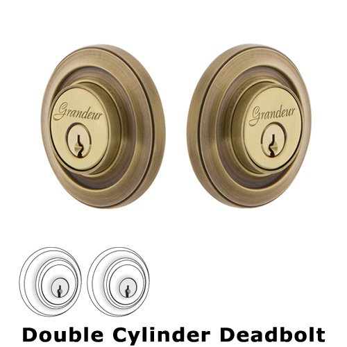 Grandeur Double Cylinder Deadbolt with Circulaire Plate in Vintage Brass
