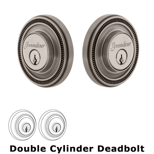 Grandeur Double Cylinder Deadbolt with Soleil Plate in Antique Pewter