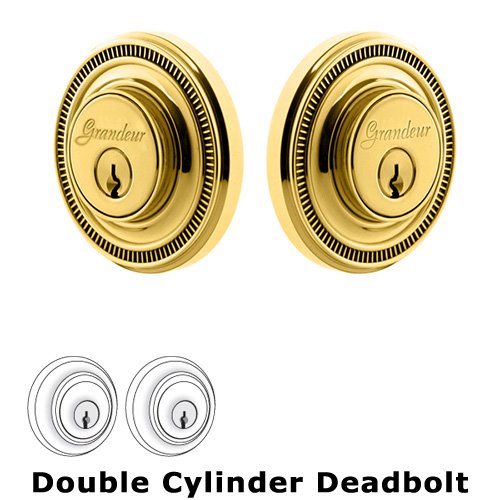 Grandeur Double Cylinder Deadbolt with Soleil Plate in Lifetime Brass
