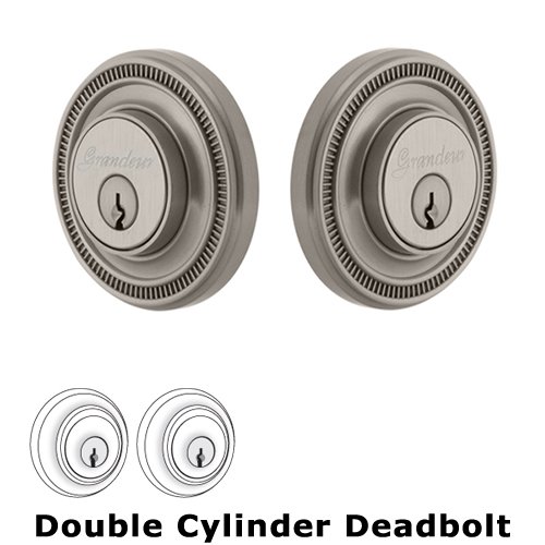 Grandeur Double Cylinder Deadbolt with Soleil Plate in Satin Nickel