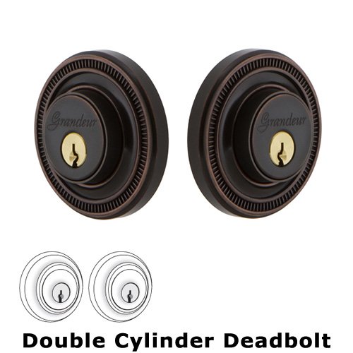 Grandeur Double Cylinder Deadbolt with Soleil Plate in Timeless Bronze