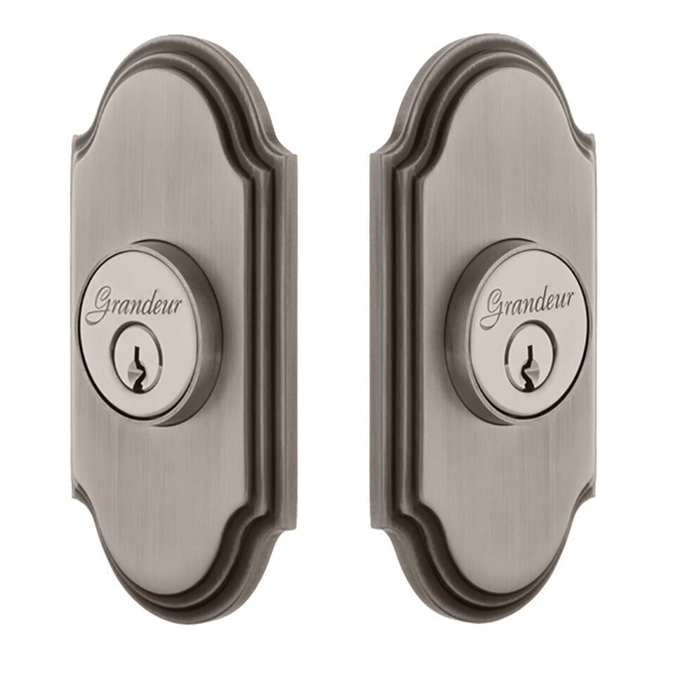 Grandeur Double Cylinder Deadbolt with Arc Plate in Antique Pewter