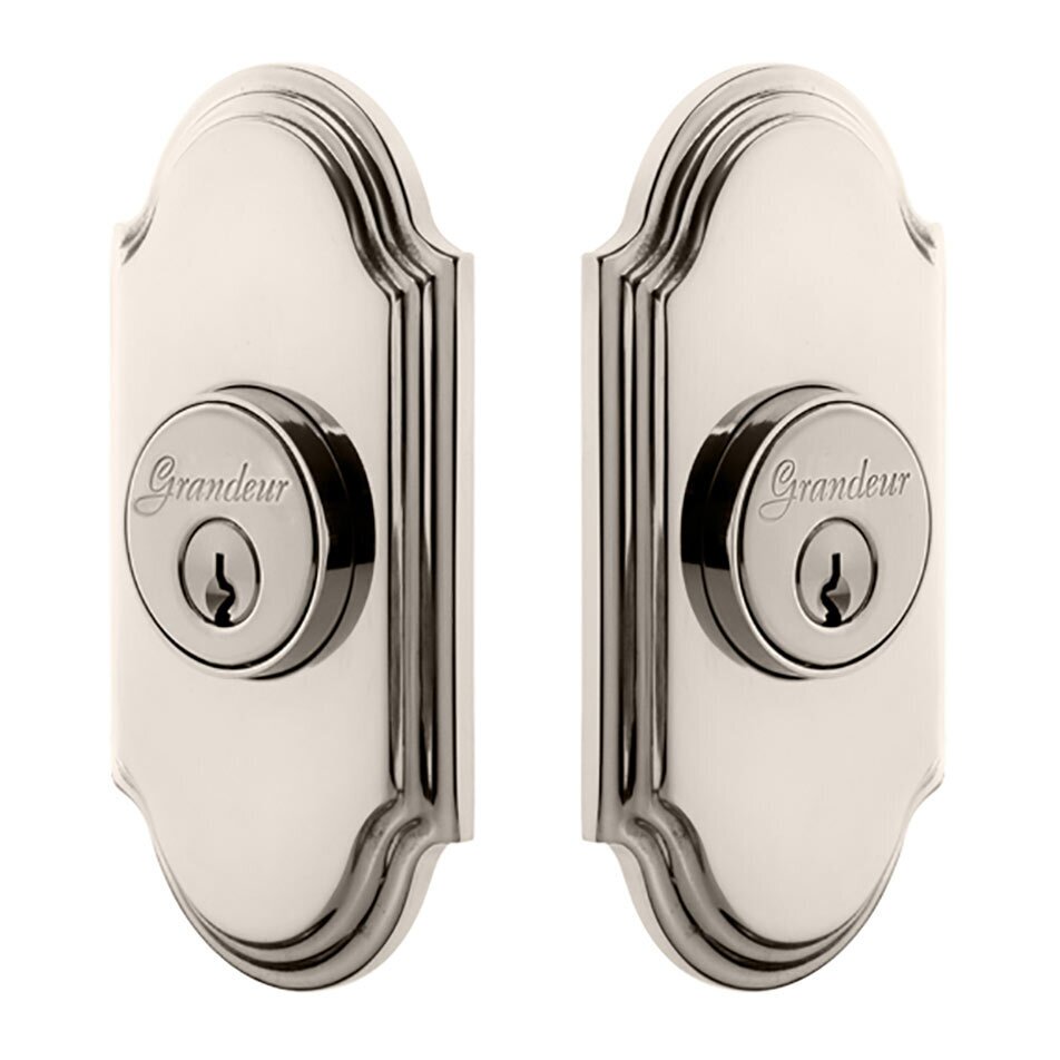 Grandeur Double Cylinder Deadbolt with Arc Plate in Polished Nickel