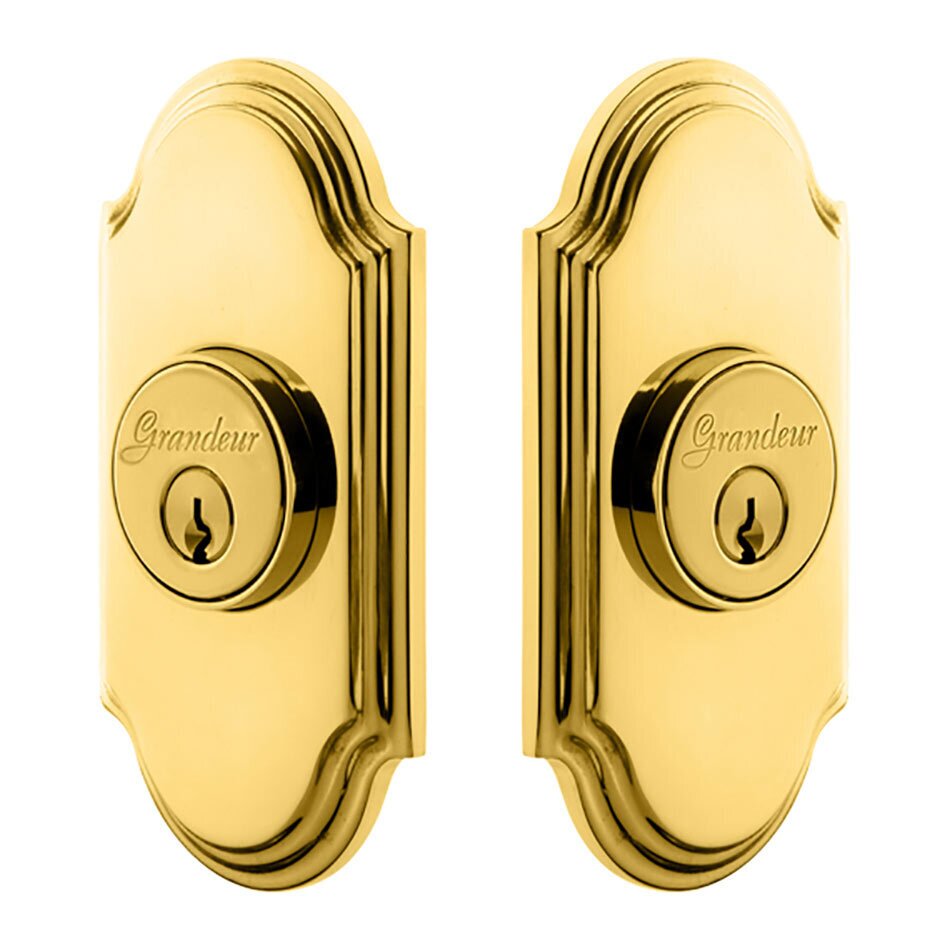 Grandeur Double Cylinder Deadbolt with Arc Plate in Lifetime Brass
