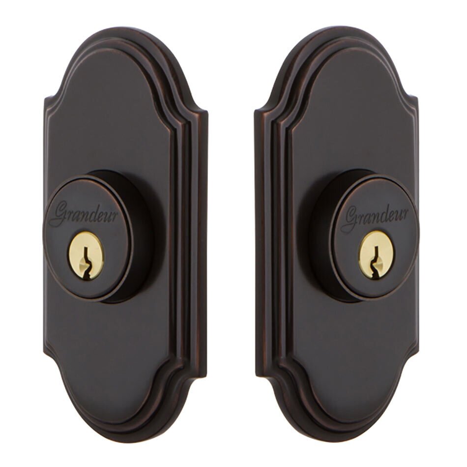 Grandeur Double Cylinder Deadbolt with Arc Plate in Timeless Bronze