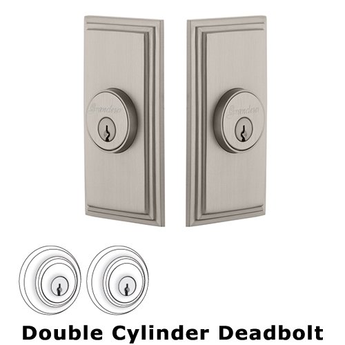 Grandeur Double Cylinder Deadbolt with Carre Plate in Satin Nickel
