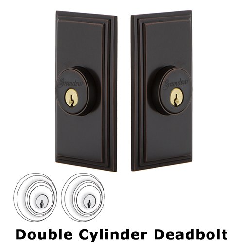 Grandeur Double Cylinder Deadbolt with Carre Plate in Timeless Bronze