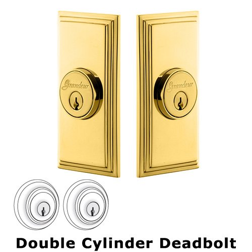 Grandeur Double Cylinder Deadbolt with Carre Plate in Lifetime Brass