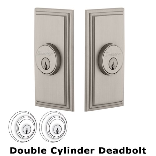 Grandeur Double Cylinder Deadbolt with Carre Plate in Satin Nickel