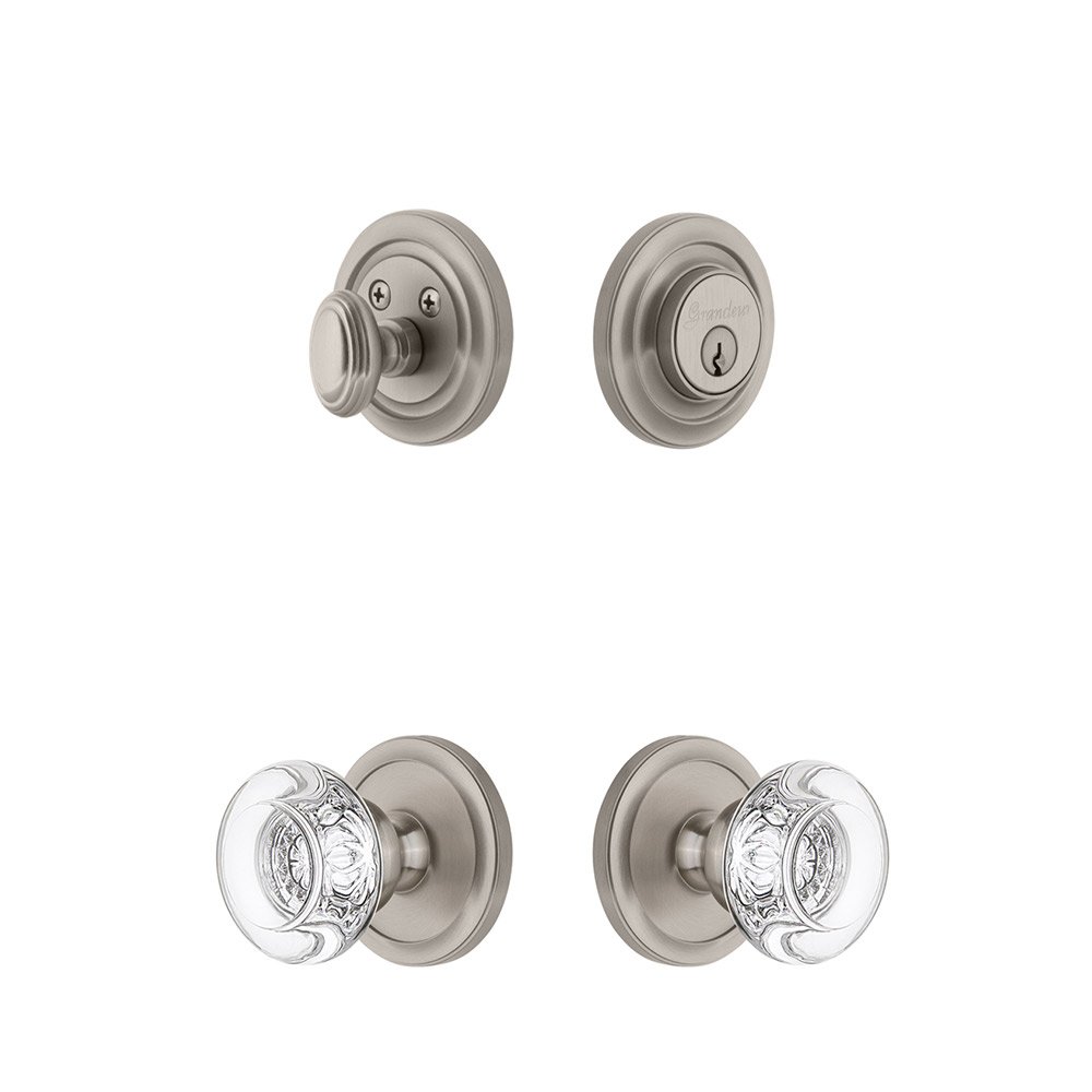 Handleset - Circulaire Rosette With Bordeaux Crystal Knob & Matching Deadbolt In Satin Nickel