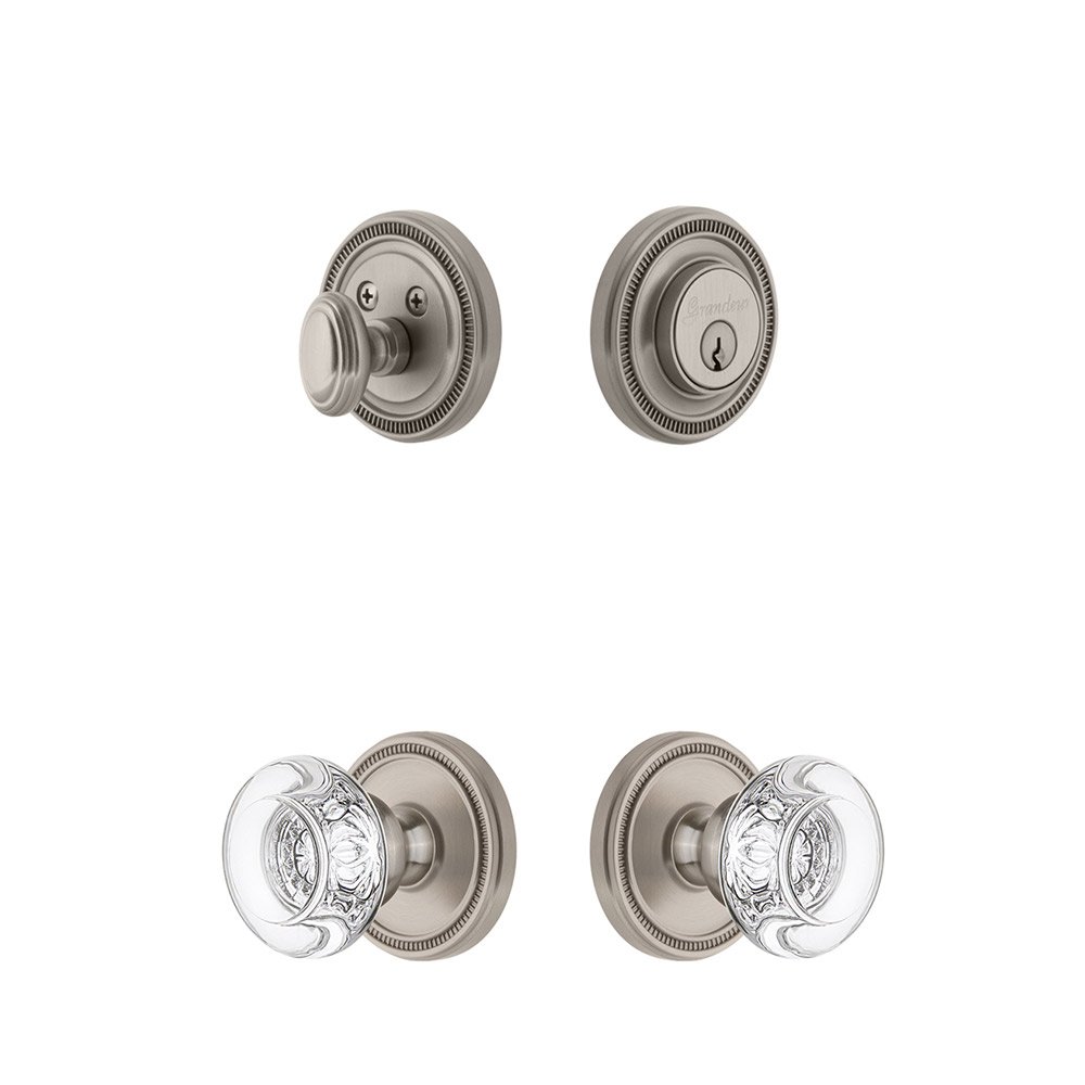 Soleil Rosette With Bordeaux Crystal Knob & Matching Deadbolt In Satin Nickel