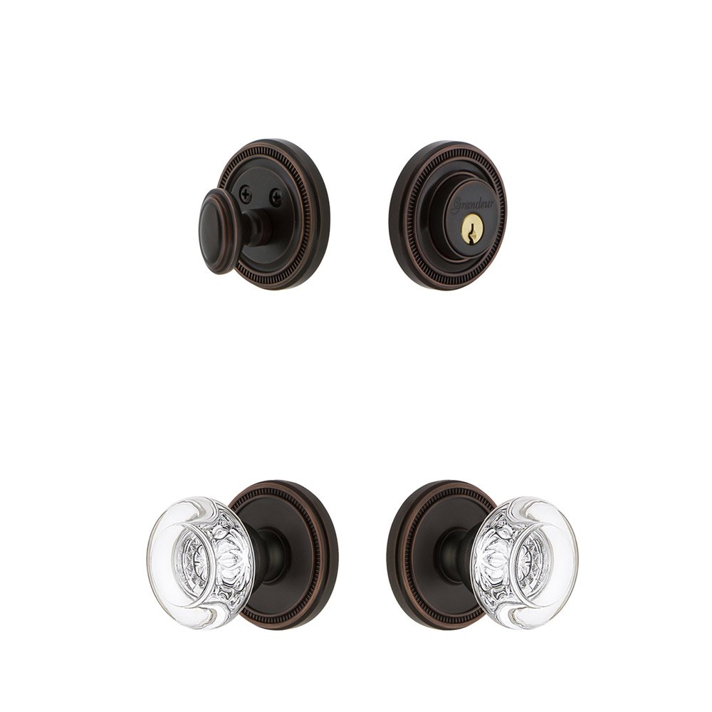 Soleil Rosette With Bordeaux Crystal Knob & Matching Deadbolt In Timeless Bronze