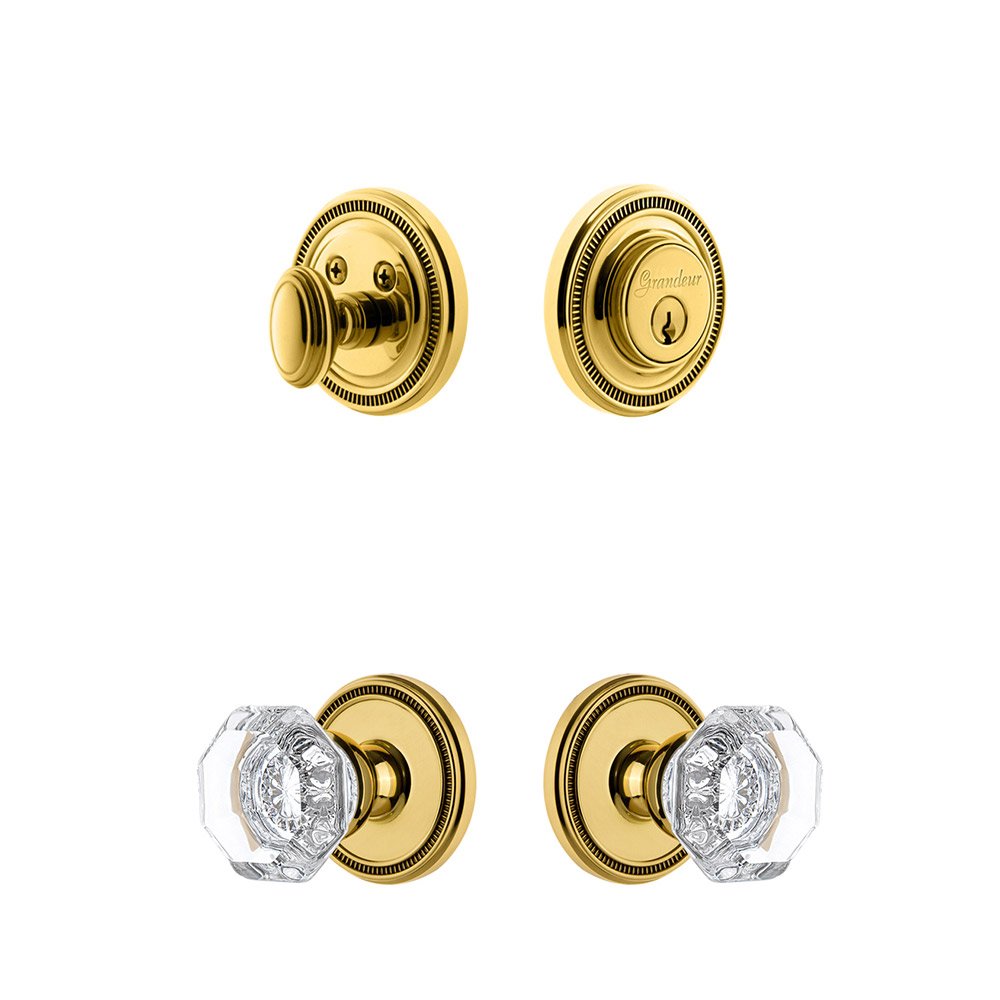 Soleil Rosette With Chambord Crystal Knob & Matching Deadbolt In Lifetime Brass