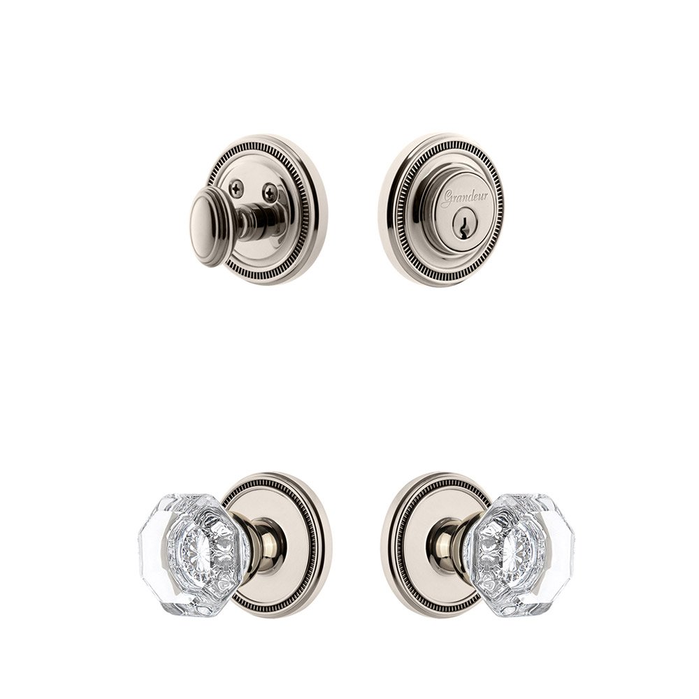 Soleil Rosette With Chambord Crystal Knob & Matching Deadbolt In Polished Nickel