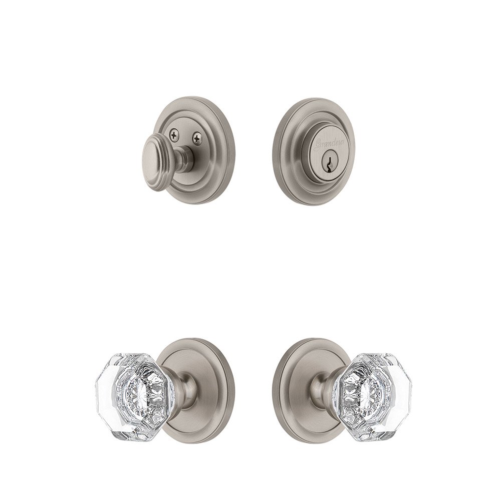 Handleset - Circulaire Rosette With Chambord Crystal Knob & Matching Deadbolt In Satin Nickel