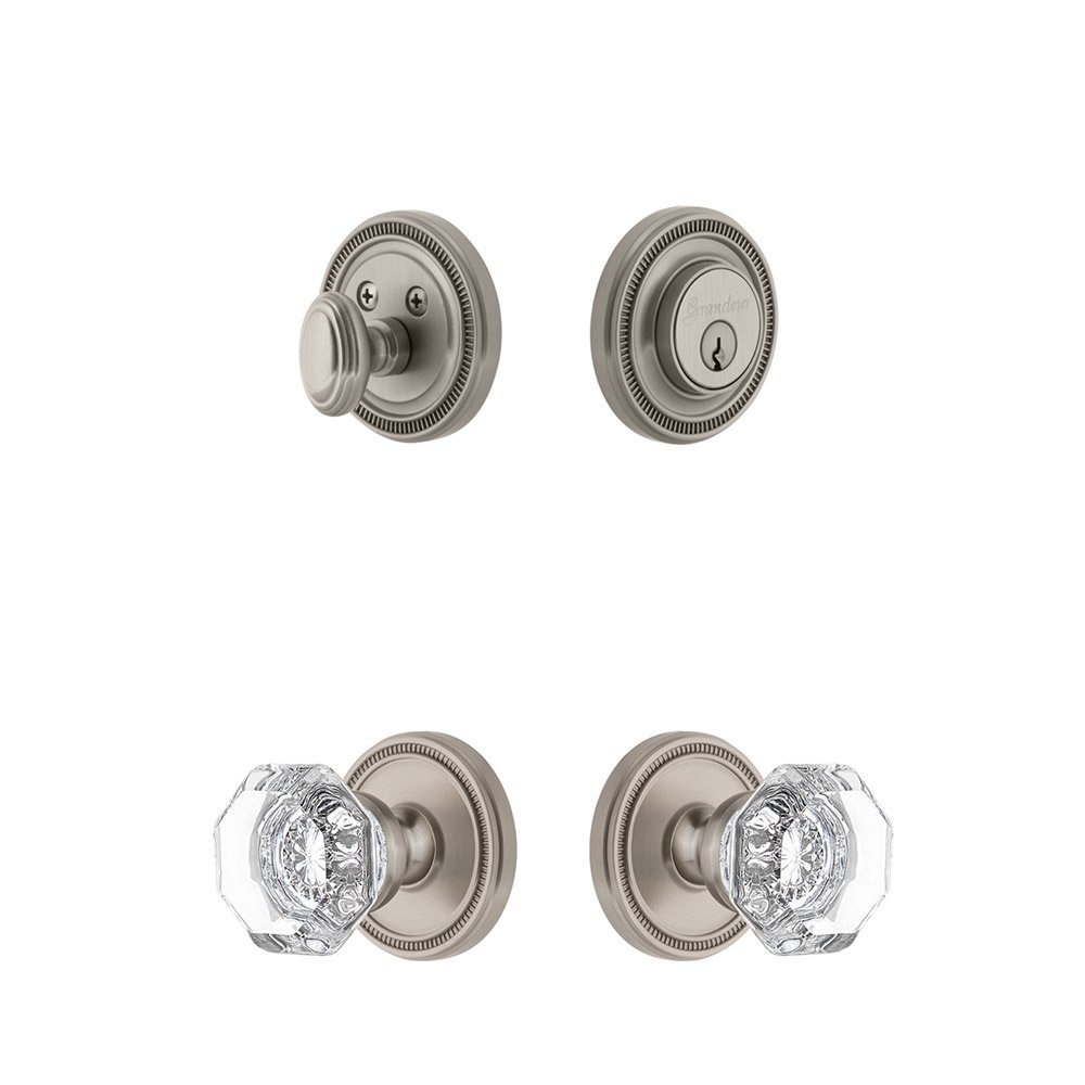 Soleil Rosette With Chambord Crystal Knob & Matching Deadbolt In Satin Nickel