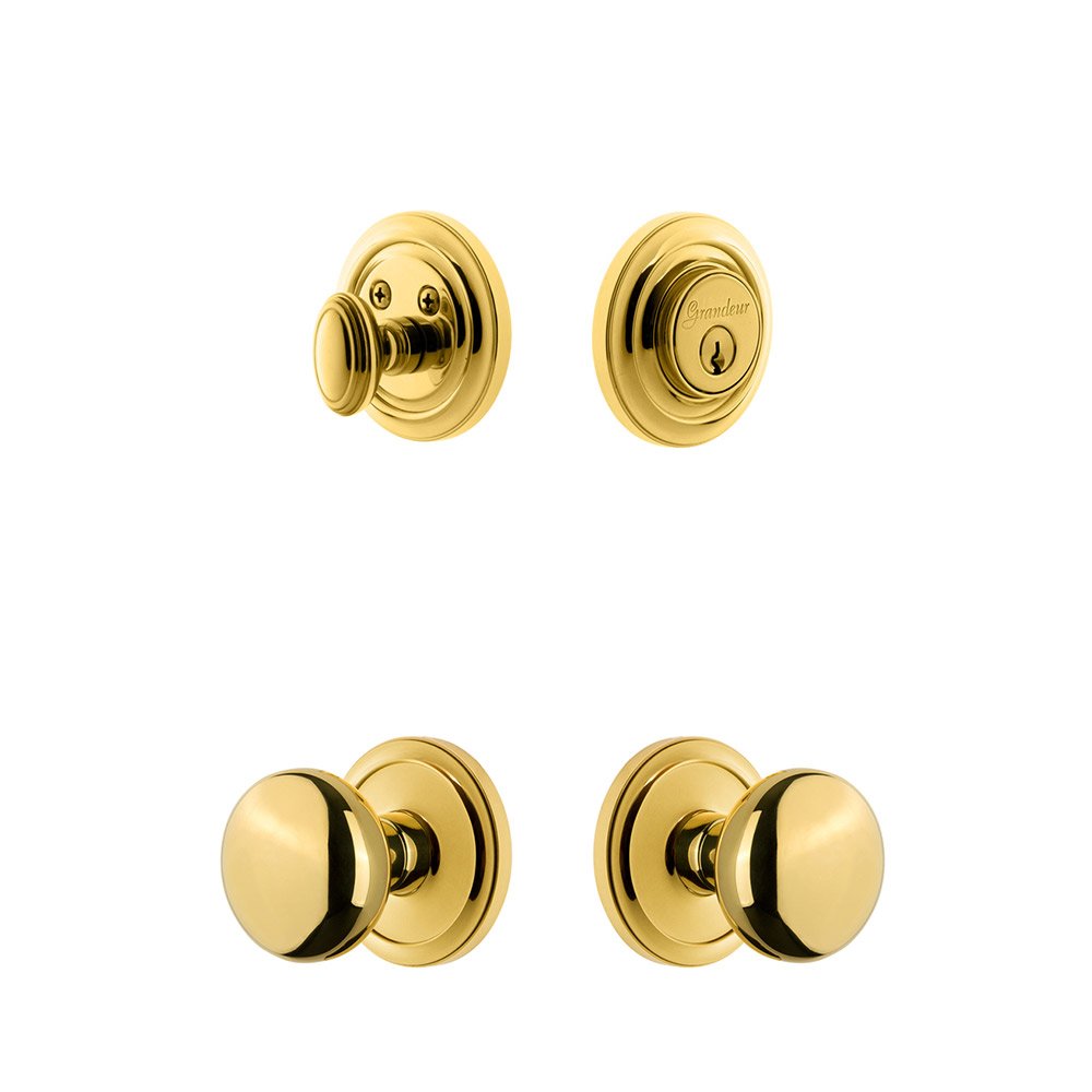 Handleset - Circulaire Rosette With Fifth Avenue Knob & Matching Deadbolt In Lifetime Brass