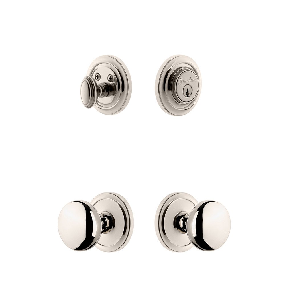 Handleset - Circulaire Rosette With Fifth Avenue Knob & Matching Deadbolt In Polished Nickel