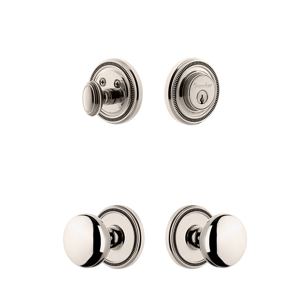 Soleil Rosette With Fifth Avenue Knob & Matching Deadbolt In Polished Nickel