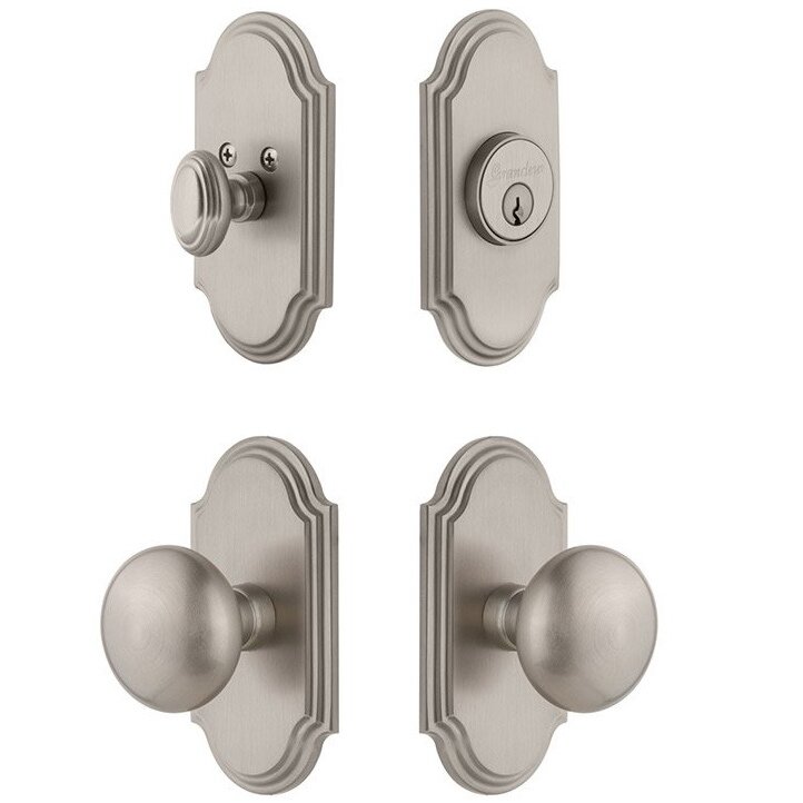 Handleset - Arc Plate With Fifth Avenue Knob & Matching Deadbolt In Satin Nickel
