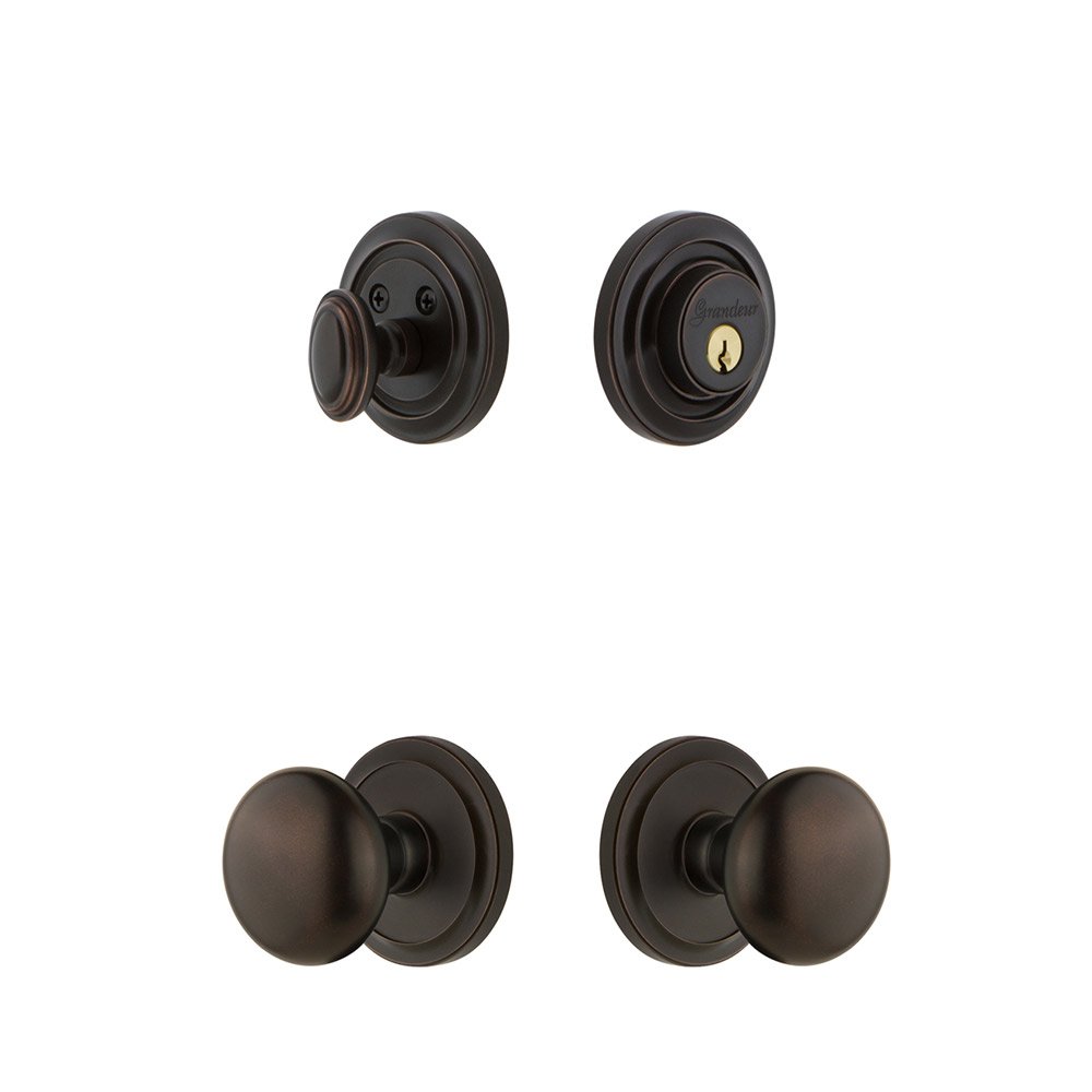 Handleset - Circulaire Rosette With Fifth Avenue Knob & Matching Deadbolt In Timeless Bronze