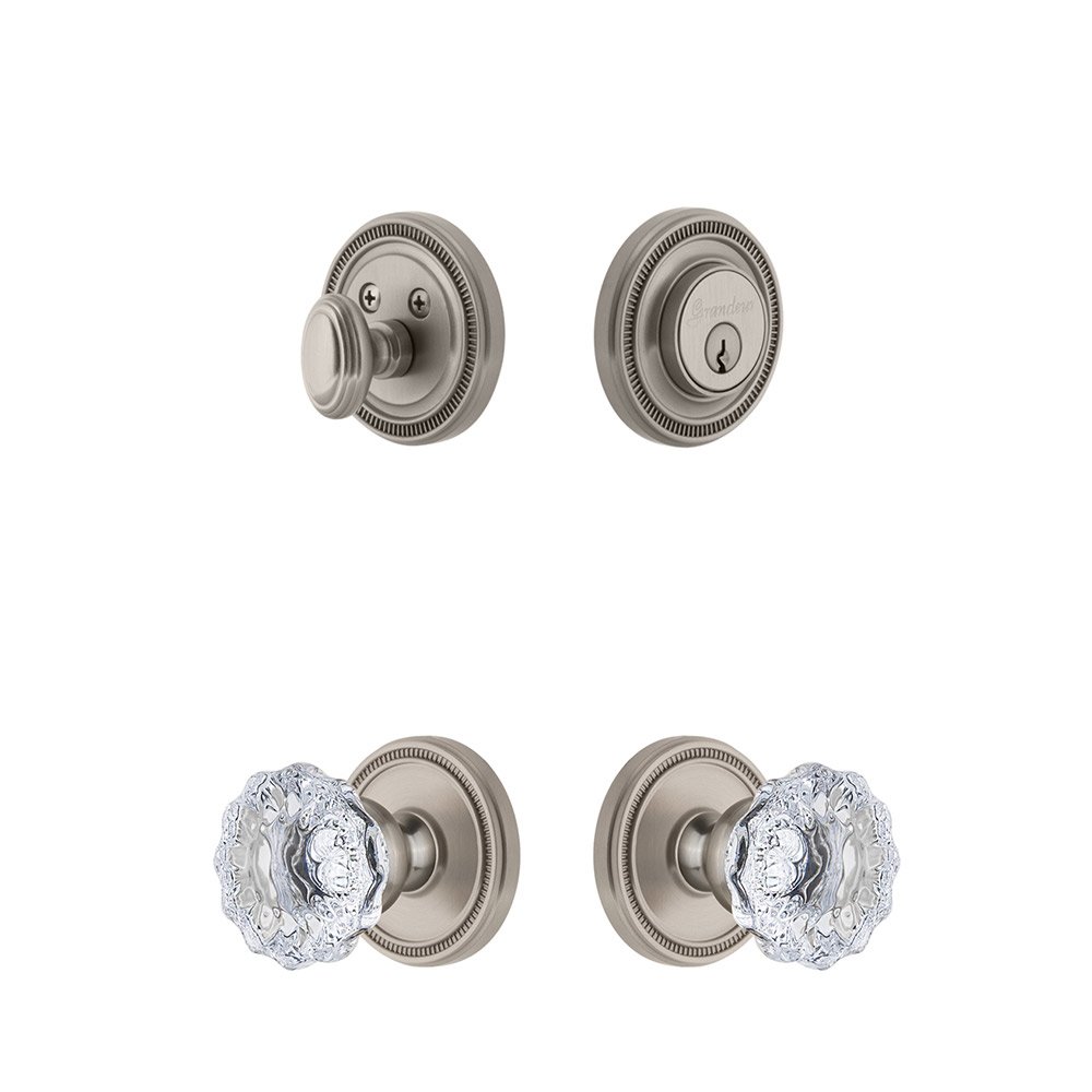 Soleil Rosette With Fontainebleau Crystal Knob & Matching Deadbolt In Satin Nickel
