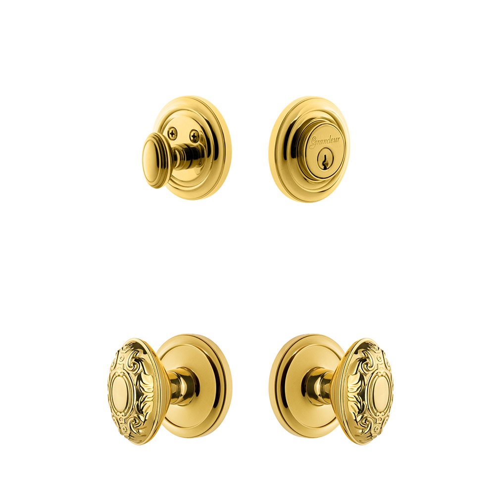 Circulaire Rosette With Grande Victorian Knob & Matching Deadbolt In Lifetime Brass