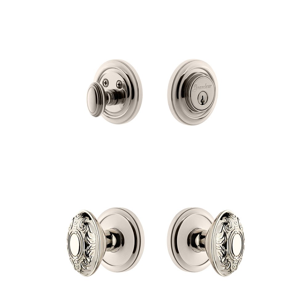 Circulaire Rosette With Grande Victorian Knob & Matching Deadbolt In Polished Nickel