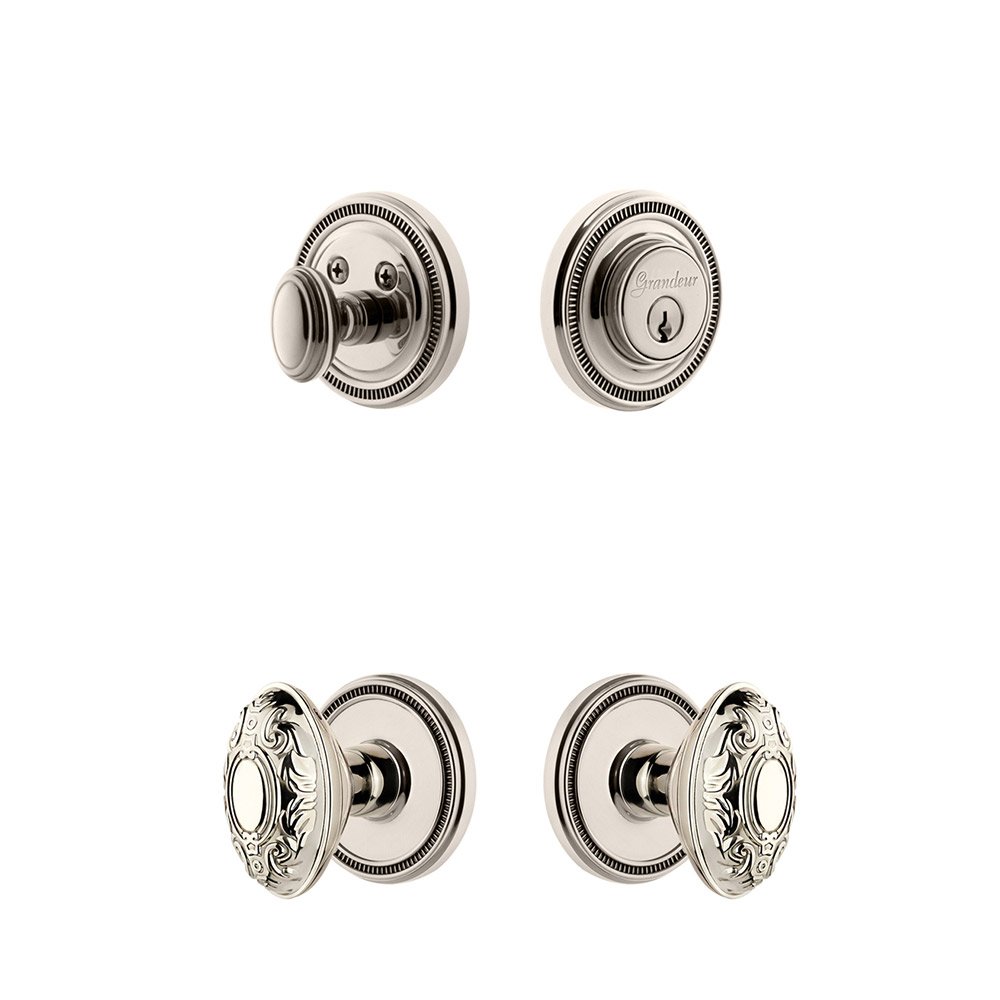 Soleil Rosette With Grande Victorian Knob & Matching Deadbolt In Polished Nickel
