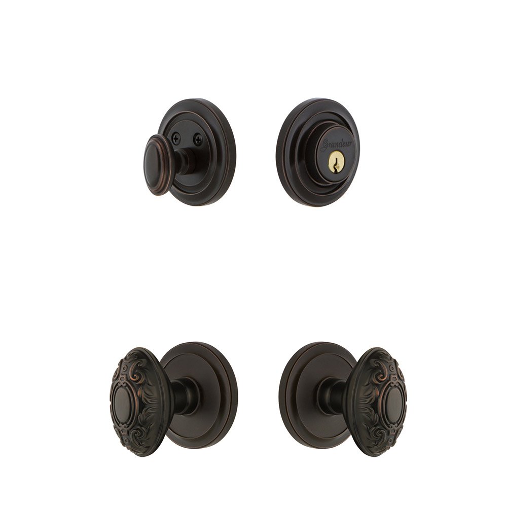 Circulaire Rosette With Grande Victorian Knob & Matching Deadbolt In Timeless Bronze