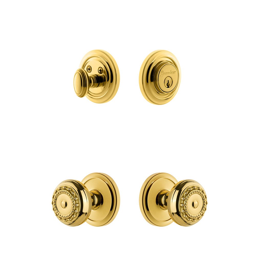 Handleset - Circulaire Rosette With Parthenon Knob & Matching Deadbolt In Lifetime Brass