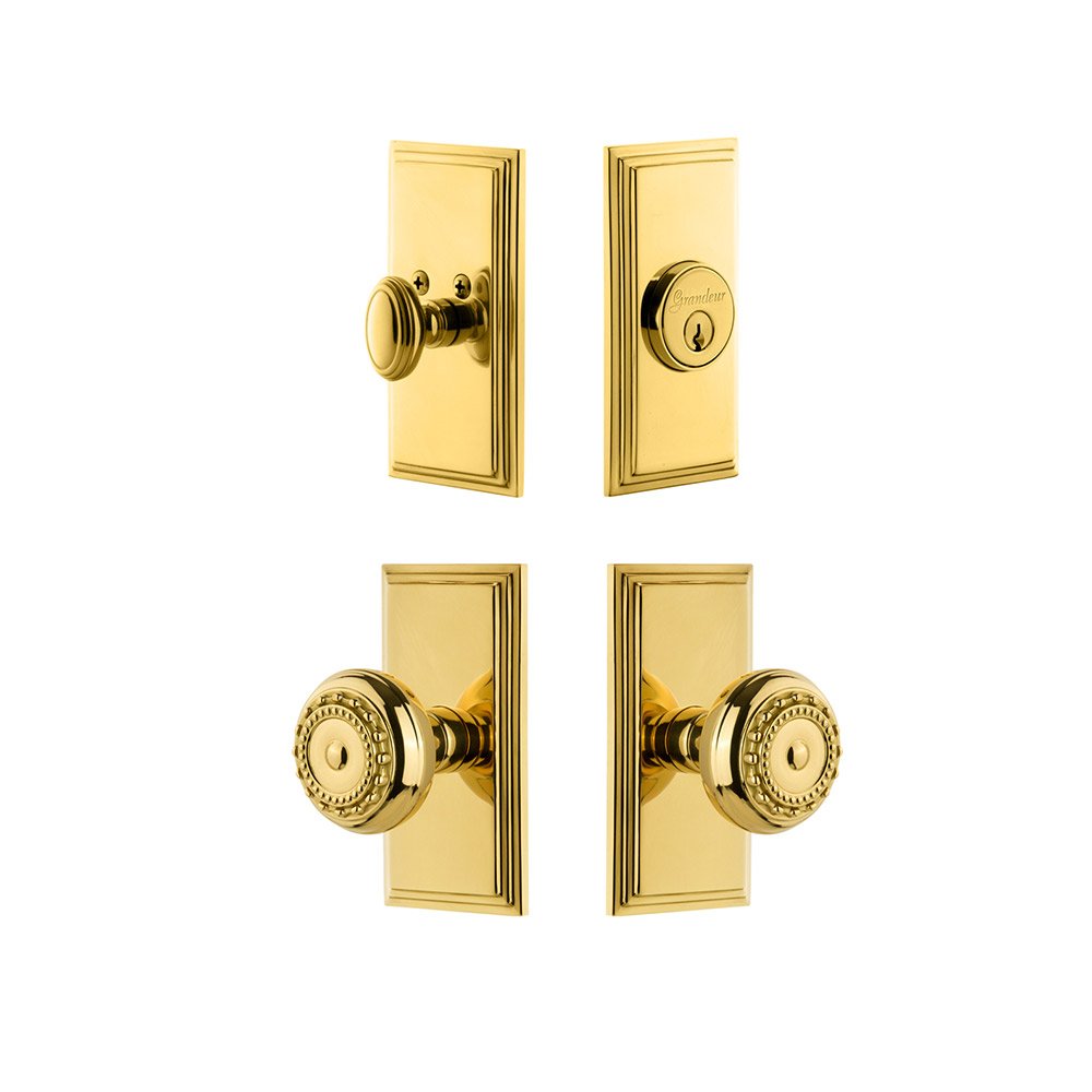 Handleset - Carre Plate With Parthenon Knob & Matching Deadbolt In Lifetime Brass