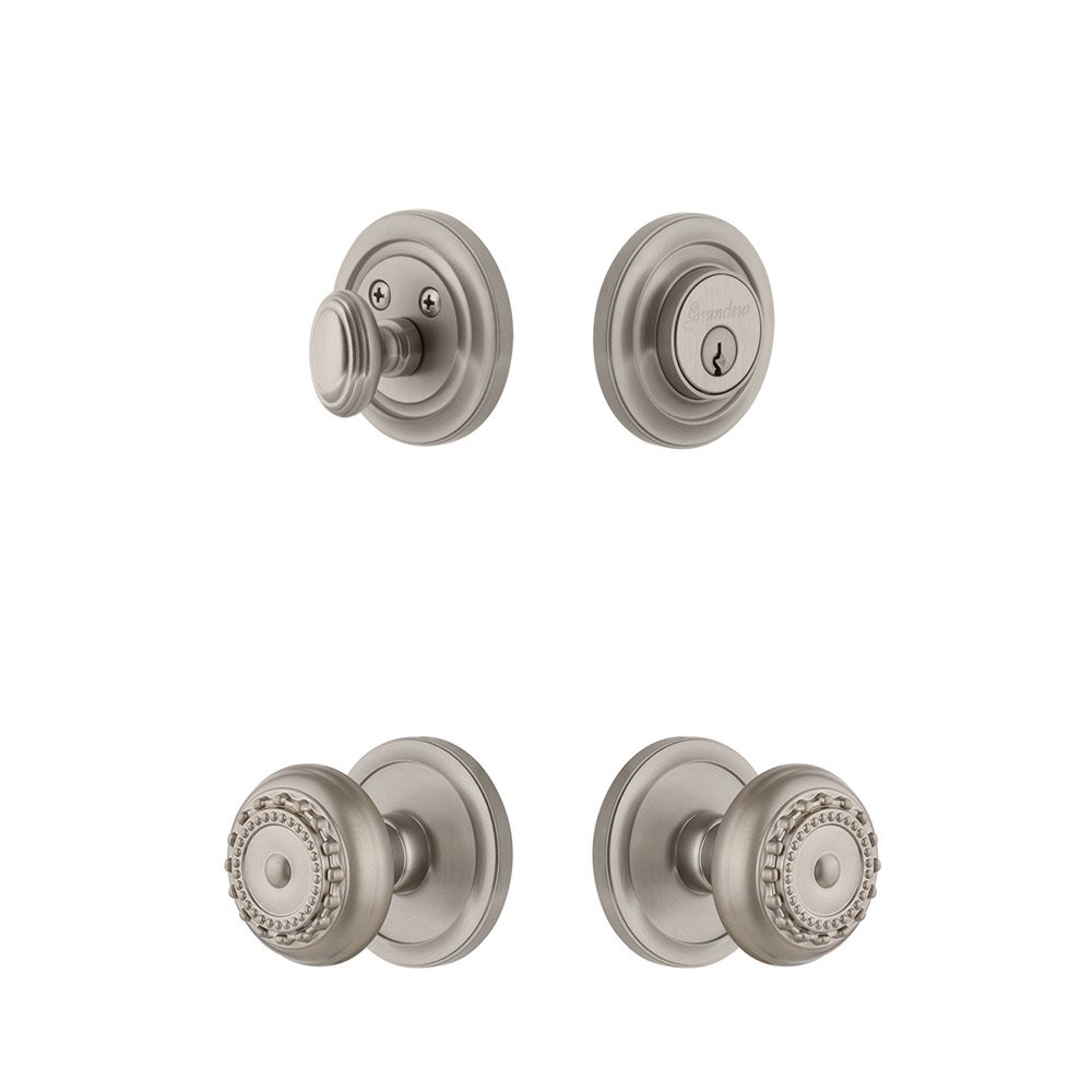 Handleset - Circulaire Rosette With Parthenon Knob & Matching Deadbolt In Satin Nickel
